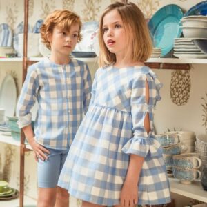 VESTIDO CUADRO VICHY CELESTE