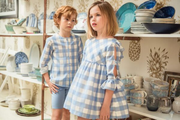 VESTIDO CUADRO VICHY CELESTE