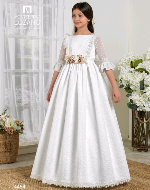Vestido comunión blanco organza Montserrat Lozano 4454 - Imagen 2