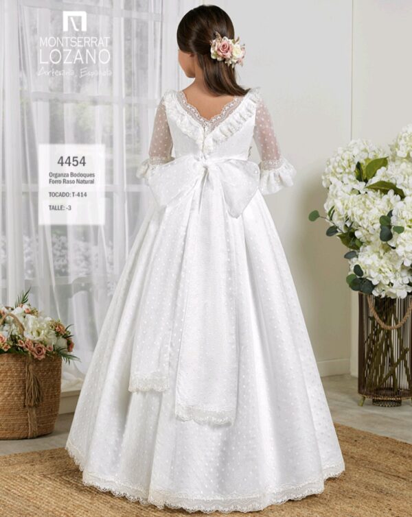 Vestido comunión blanco organza Montserrat Lozano 4454