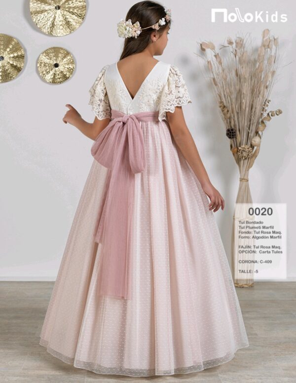 Vestido tul plumeti rosa empolvado molokids talla 10 años.